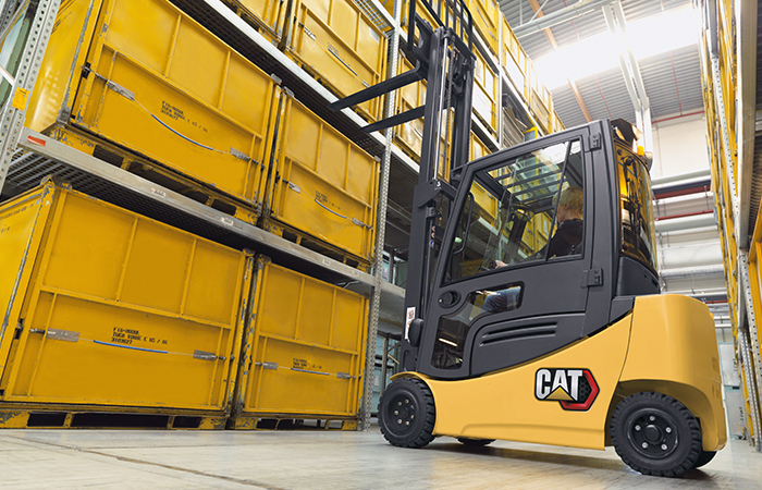 CAT electric forklift in warehouse