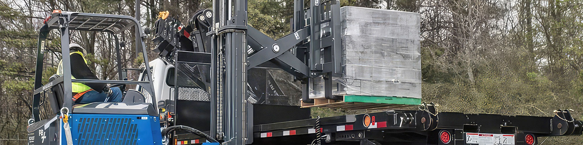 Princeston piggyback truck-mounted forklift getting box off truck